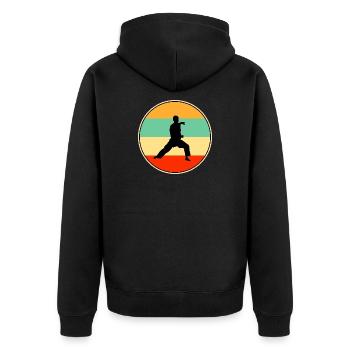 Retro Karate Silhouette Martial Arts Sonnenuntergang - Unisex Premium Bio Zip Hoodie - Schwarz - Hinten - Nico (187cm)