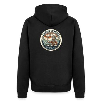 Funny Liars Fishing - Unisex Premium Organic Zip Hoodie - black - Back - Nico (187cm)