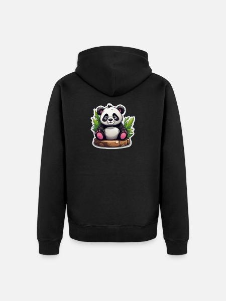 Cartoon Panda Sitting On Bamboo - Unisex Premium Organic Zip Hoodie - black