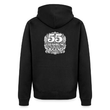 55 Erfahrung schlägt Jugend - Unisex Premium Bio Zip Hoodie - Schwarz - Hinten - Nico (187cm)