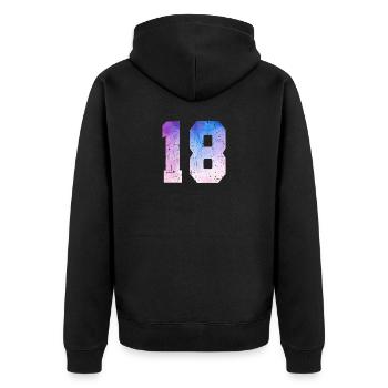 Ausgabe 18 – 18. Geburtstagsgeschenk - Unisex Premium Bio Zip Hoodie - Schwarz - Hinten - Nico (187cm)