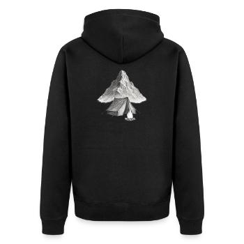 Bergzelt am Feuer - Unisex Premium Bio Zip Hoodie - Schwarz - Hinten - Nico (187cm)