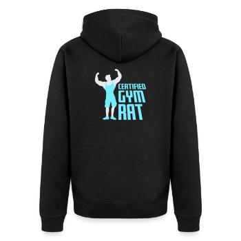 Certified Gym Rat Lustig Fitness Training Spruch - Unisex Premium Bio Zip Hoodie - Schwarz - Hinten - Nico (187cm)