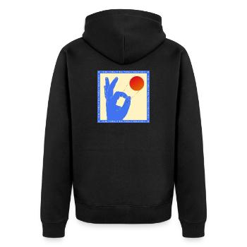 Retro-Pop-Art-Tischtennis-Flick-Grafik - Unisex Premium Bio Zip Hoodie - Schwarz - Hinten - Nico (187cm)