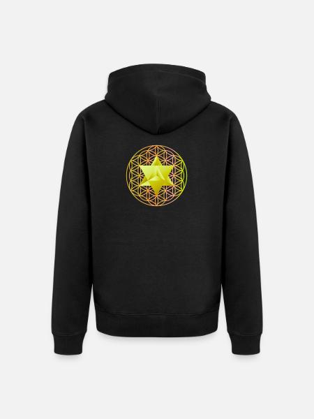 Merkaba-Stern & Blume des Lebens - Unisex Premium Bio Zip Hoodie - Schwarz