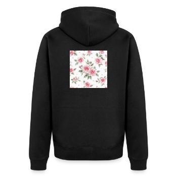 Rosen-und-Herzen-Muster - Unisex Premium Bio Zip Hoodie - Schwarz - Hinten - Nico (187cm)