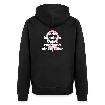 JEDER KENNT OPFER, NIEMAND TÄTER! ♀ FEMALE POWER - Unisex Premium Bio Zip Hoodie - Schwarz - Hinten - Nico (187cm)