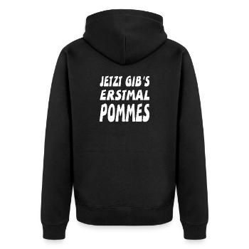 Pommes - Unisex Premium Bio Zip Hoodie - Schwarz - Hinten - Nico (187cm)