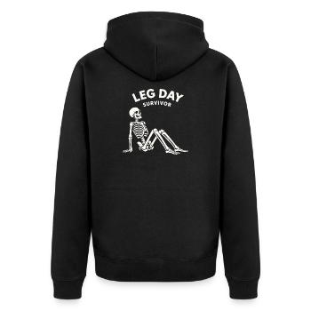 Leg Day Survivor – Fitness Humor Shirt - Unisex Premium Organic Zip Hoodie - black - Back - Nico (187cm)