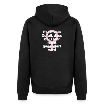 KEIN ZUFALL: TÄTER WERDEN GESCHONT! TÄTER GENDERN♀ - Unisex Premium Bio Zip Hoodie - Schwarz - Hinten - Nico (187cm)
