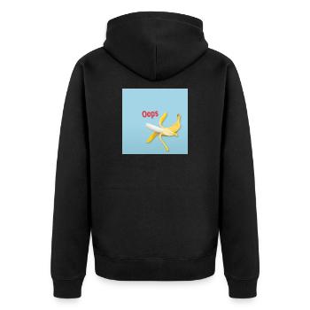 Oops Banane Humor Lustiges Rutsch Motiv - Unisex Premium Bio Zip Hoodie - Schwarz - Hinten - Nico (187cm)