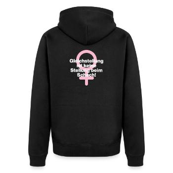 GLEICHSTELLUNG KEIN SCHACHZUG! ♀ GIRLPOWER GIRLS - Unisex Premium Bio Zip Hoodie - Schwarz - Hinten - Nico (187cm)