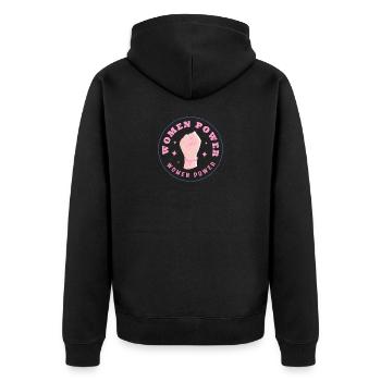 WOMEN POWER – FIST OF UNITY! ♀ GIRLS SISTERS  - Unisex Premium Bio Zip Hoodie - Schwarz - Hinten - Nico (187cm)