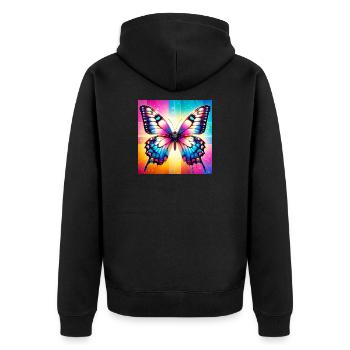 Schmetterling - Unisex Premium Bio Zip Hoodie - Schwarz - Hinten - Nico (187cm)