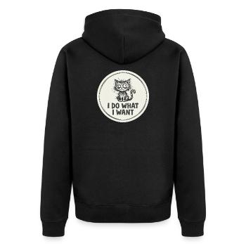 Ich mache, was ich will Katze - Unisex Premium Bio Zip Hoodie - Schwarz - Hinten - Nico (187cm)