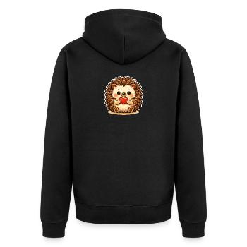 Kuscheliger Igel mit Herz - Unisex Premium Bio Zip Hoodie - Schwarz - Hinten - Nico (187cm)