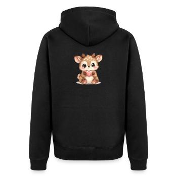Kleiner Waldreh mit Herz - Unisex Premium Bio Zip Hoodie - Schwarz - Hinten - Nico (187cm)