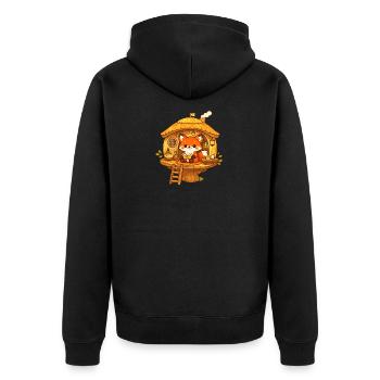 Lesender Fuchs im Baumhaus - Unisex Premium Bio Zip Hoodie - Schwarz - Hinten - Nico (187cm)