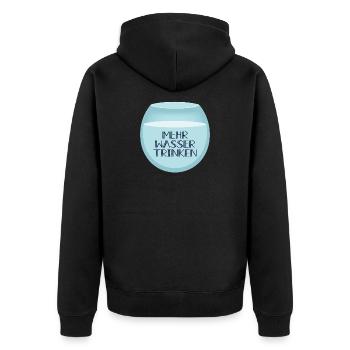 Mehr Wasser trinken - Unisex Premium Bio Zip Hoodie - Schwarz - Hinten - Nico (187cm)