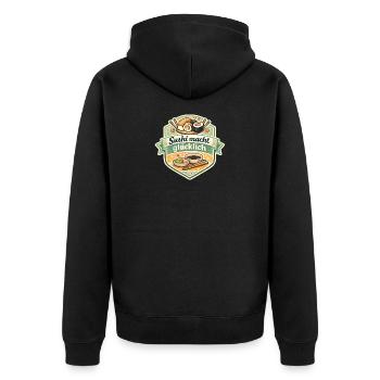 Sushi macht glücklich Sticker - Unisex Premium Bio Zip Hoodie - Schwarz - Hinten - Nico (187cm)