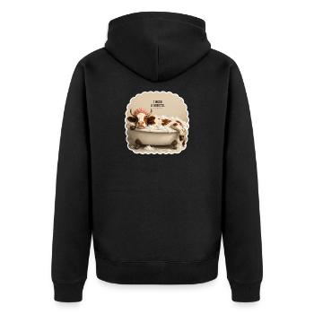 I Need a Minute – Müde Kuh in Badewanne - Unisex Premium Bio Zip Hoodie - Schwarz - Hinten - Nico (187cm)