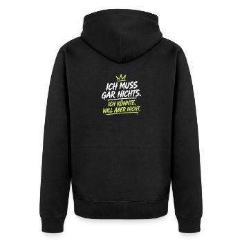 Ich Könnte Will Aber Nicht – Neon Krone - Unisex Premium Bio Zip Hoodie - Schwarz - Hinten - Nico (187cm)