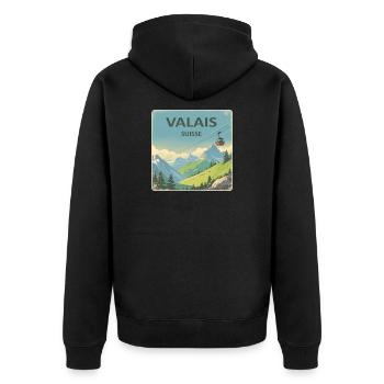 Valais - Unisex Premium Bio Zip Hoodie - Schwarz - Hinten - Nico (187cm)