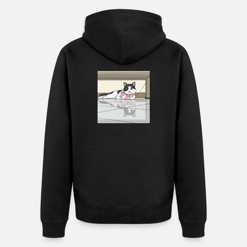 Chat avec reflet de nœud rose - Veste à capuche bio Premium Unisexe - noir