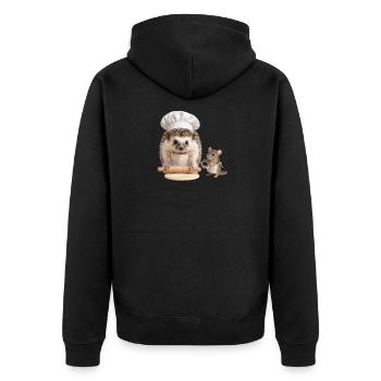 Igelbäcker mit Maushelfer - Unisex Premium Bio Zip Hoodie - Schwarz - Hinten - Nico (187cm)
