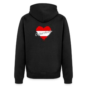 Österreich Herz mit Flaggen-Splatter - Unisex Premium Bio Zip Hoodie - Schwarz - Hinten - Nico (187cm)