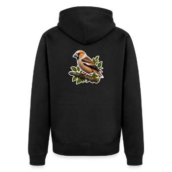 Edler Kernbeißer Sticker – Detailreiche Natur-Illu - Unisex Premium Bio Zip Hoodie - Schwarz - Hinten - Nico (187cm)