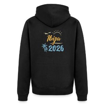 Ibiza 2026 - Unisex Premium Bio Zip Hoodie - Schwarz - Hinten - Nico (187cm)