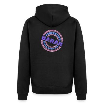Perfekt Baran - Unisex Premium Bio Zip Hoodie - Schwarz - Hinten - Nico (187cm)