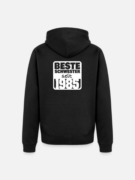 Schwester 1985 - Unisex Premium Bio Zip Hoodie - Schwarz