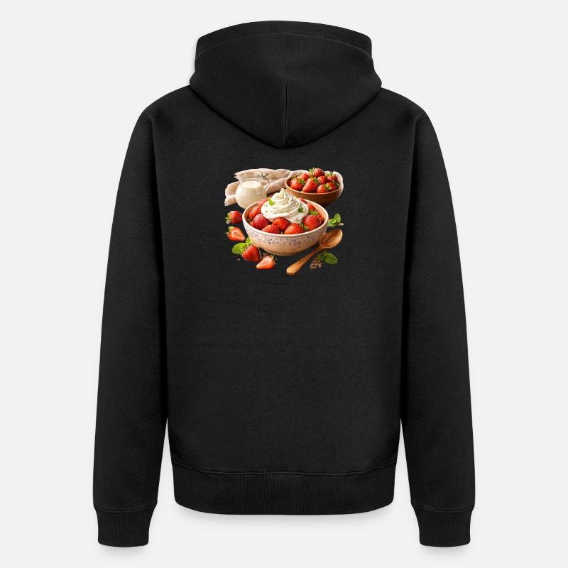 Erdbeeren mit Sahne - Unisex Premium Bio Zip Hoodie - Schwarz