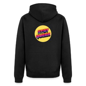 Stay Queer Regenbogen Grafik - Unisex Premium Bio Zip Hoodie - Schwarz - Hinten - Nico (187cm)