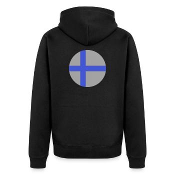 Runde finnische Flagge - Unisex Premium Bio Zip Hoodie - Schwarz - Hinten - Nico (187cm)