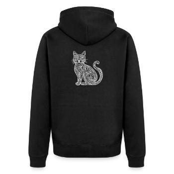 Katze Skizze  - Unisex Premium Bio Zip Hoodie - Schwarz - Hinten - Nico (187cm)
