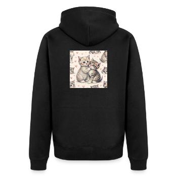Pastel Kittens Heartfelt Hug - Unisex Premium Organic Zip Hoodie - black - Back - Nico (187cm)