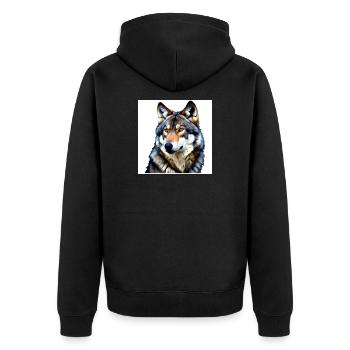 Porträt eines Wolfes mit gelben Augen - Unisex Premium Bio Zip Hoodie - Schwarz - Hinten - Nico (187cm)