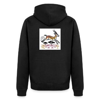 Gazelle in goldener Landschaft - Unisex Premium Bio Zip Hoodie - Schwarz - Hinten - Nico (187cm)
