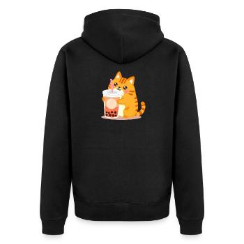 Süße Kawaii Katze mit Bubble Tea - Unisex Premium Bio Zip Hoodie - Schwarz - Hinten - Nico (187cm)