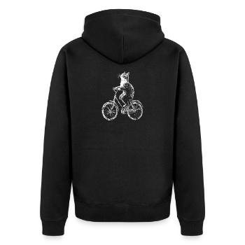 Lustiges Fahrrad Katze - Unisex Premium Bio Zip Hoodie - Schwarz - Hinten - Nico (187cm)