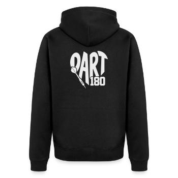 Dart 180 Kunst & Dartpfeil Design - Unisex Premium Bio Zip Hoodie - Schwarz - Hinten - Nico (187cm)