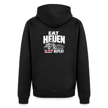 Traktor im Feld – Essen Schlafen Heuen Wiederholen - Unisex Premium Bio Zip Hoodie - Schwarz - Hinten - Nico (187cm)