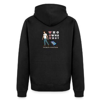 Wem gehört wem? Entkette deinen Geist - Unisex Premium Bio Zip Hoodie - Schwarz - Hinten - Nico (187cm)