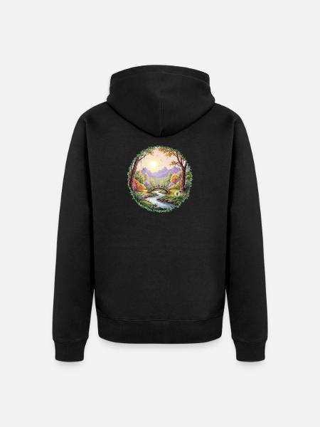 Frühlingsfarbene Landschaftsbrücke - Unisex Premium Bio Zip Hoodie - Schwarz