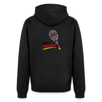 Matchball Tennis Logo – Herzform - Unisex Premium Bio Zip Hoodie - Schwarz - Hinten - Nico (187cm)
