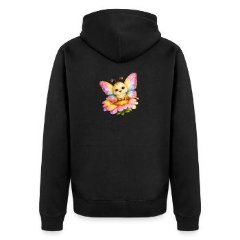 Happy butterfly resting on a flower - Unisex Premium Organic Zip Hoodie - black - Back - Nico (187cm)