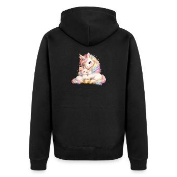 Mom unicorn cuddling with her baby - Unisex Premium Organic Zip Hoodie - black - Back - Nico (187cm)